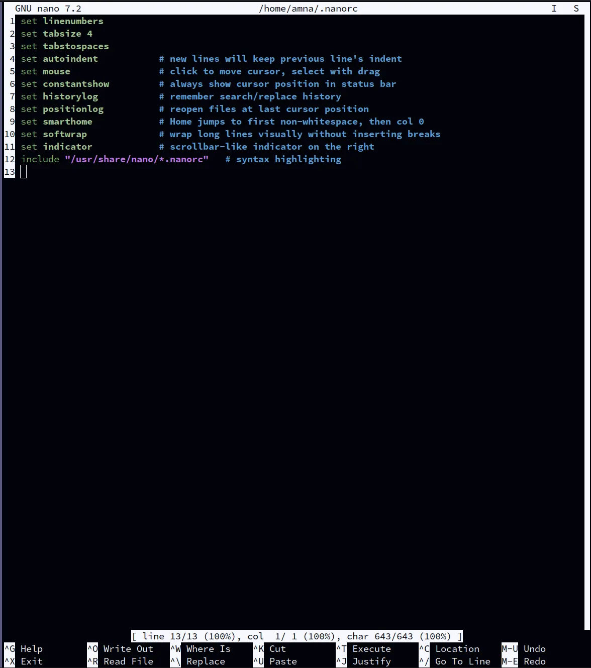 nano with default settings