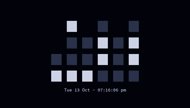 peaclock showing the time as a binary clock in the Lasik colours, with the date underneath